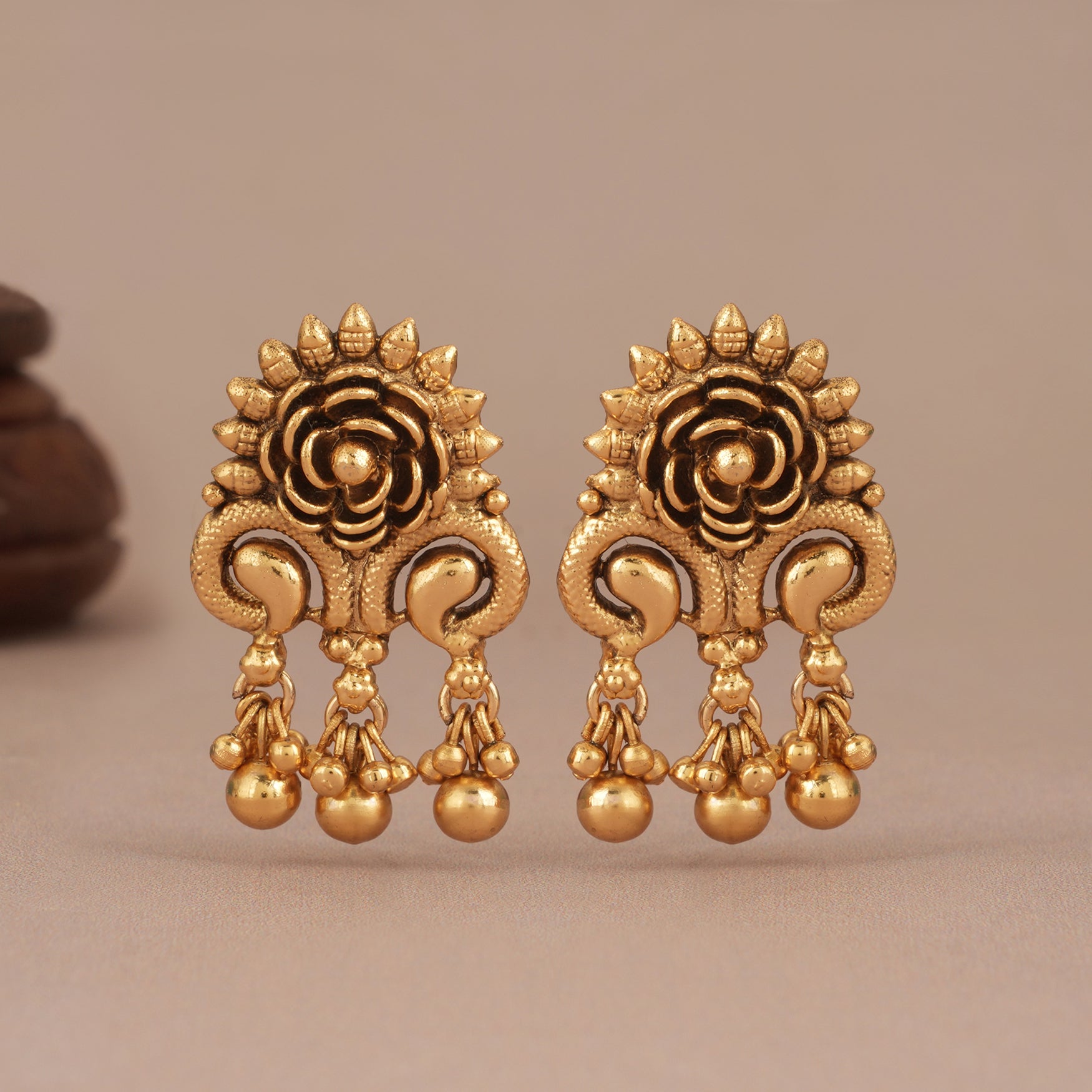 Plain antique gold plated floral traditional earring