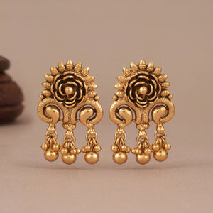 Plain antique gold plated floral traditional earring
