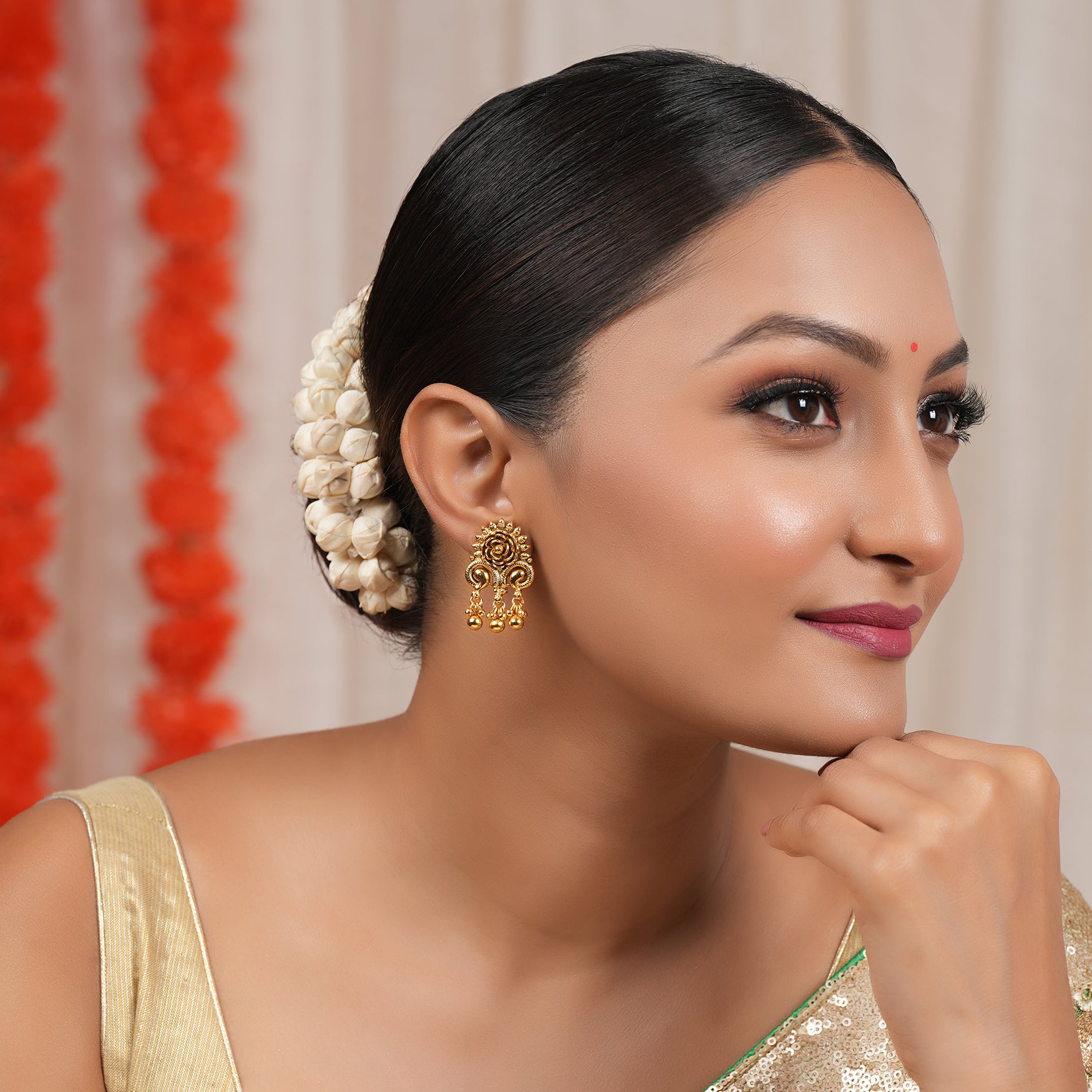 Plain antique gold plated floral traditional earring