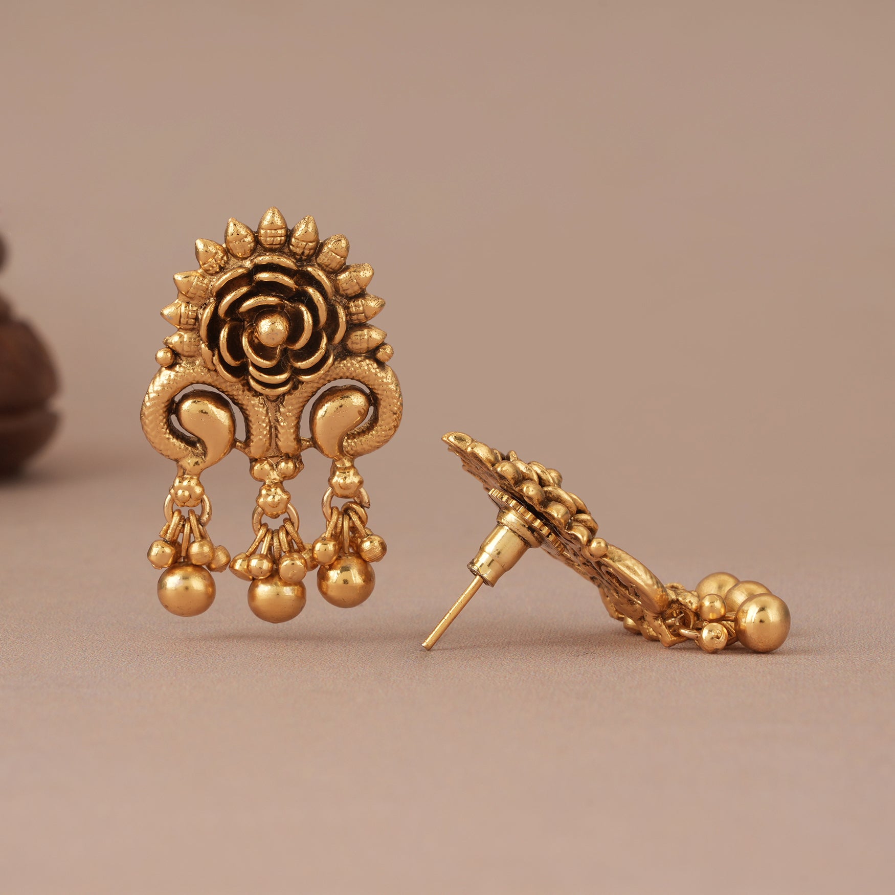 Plain antique gold plated floral traditional earring