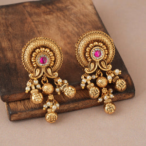 Antique gold long traditional stone earring