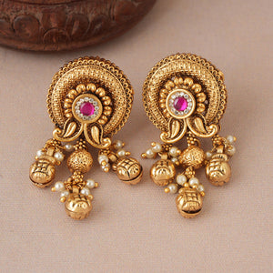 Antique gold long traditional stone earring