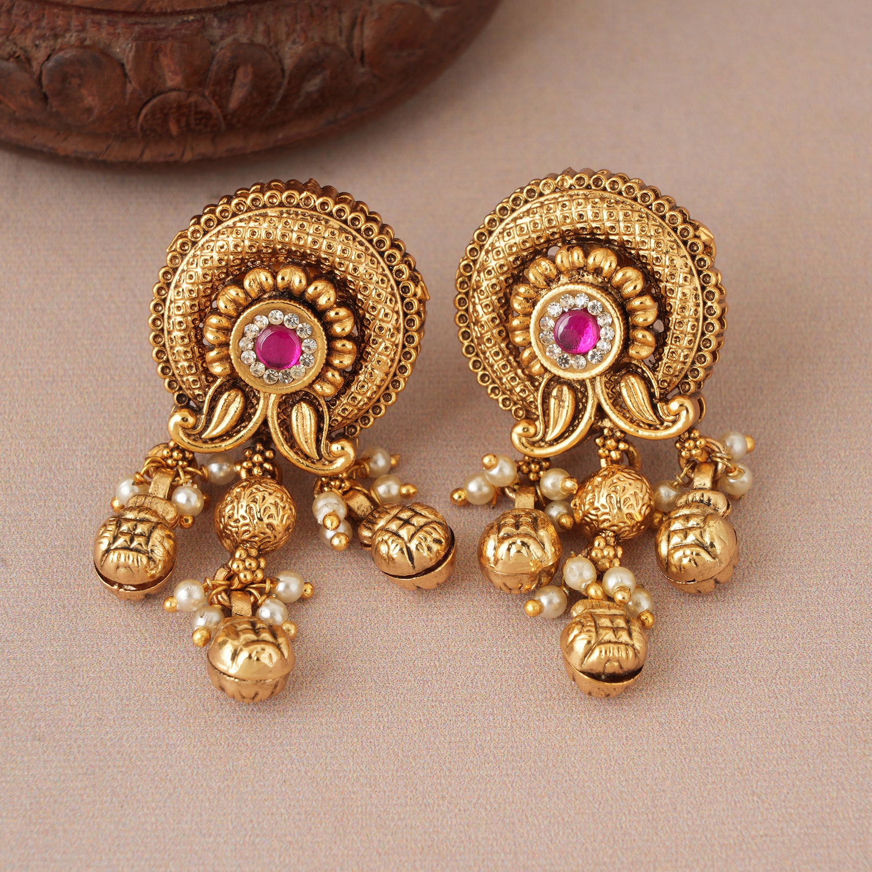 Antique gold long traditional stone earring
