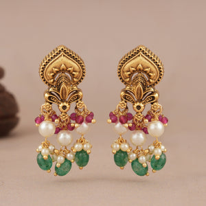 Cute long antique gold multicolor traditional earring