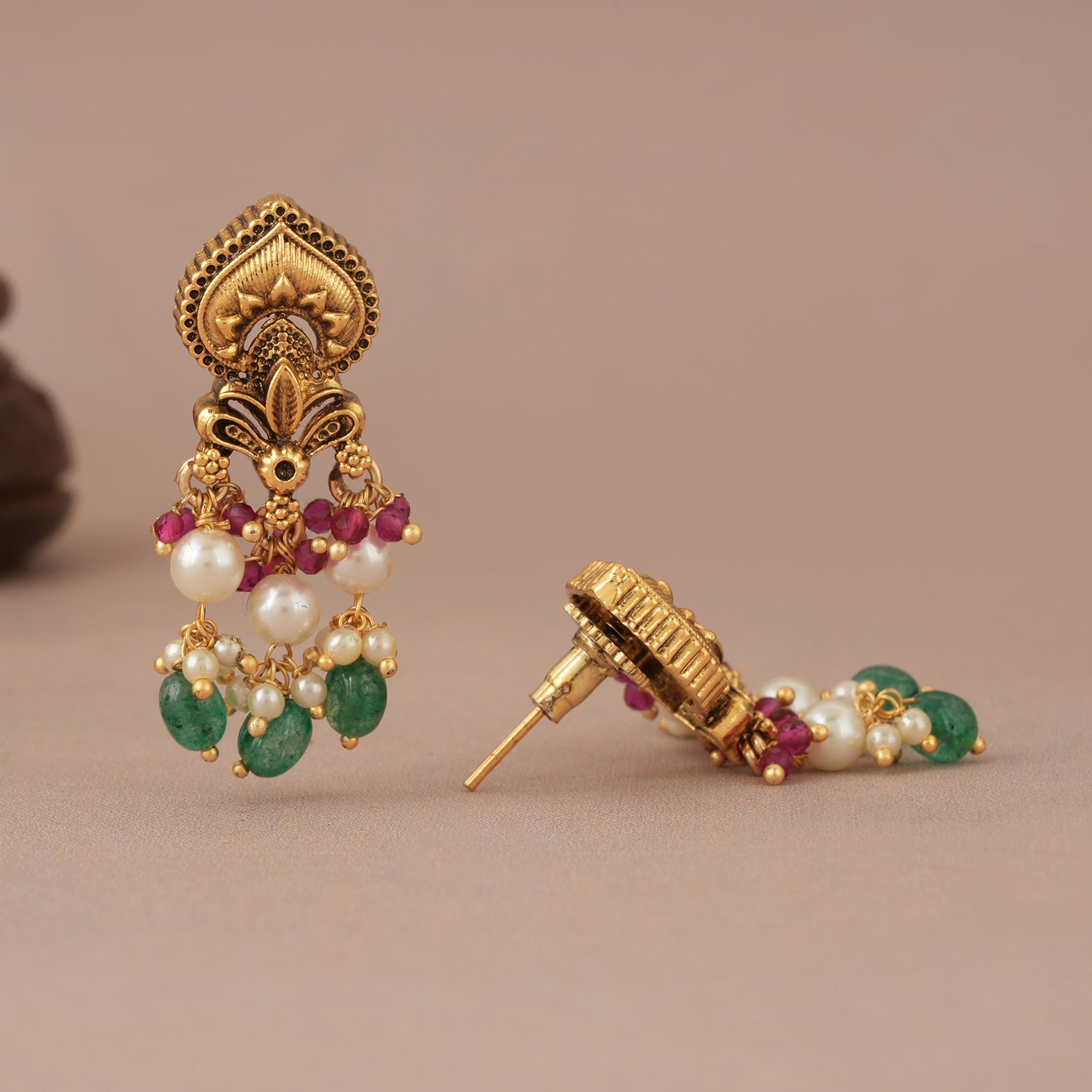 Cute long antique gold multicolor traditional earring