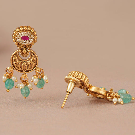Cute stunning stone antique gold stone drop earring