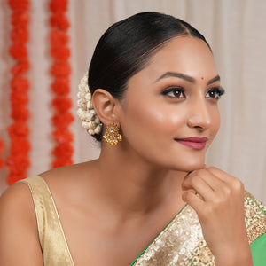 Stunning antique gold kundan pearl drop floral earring