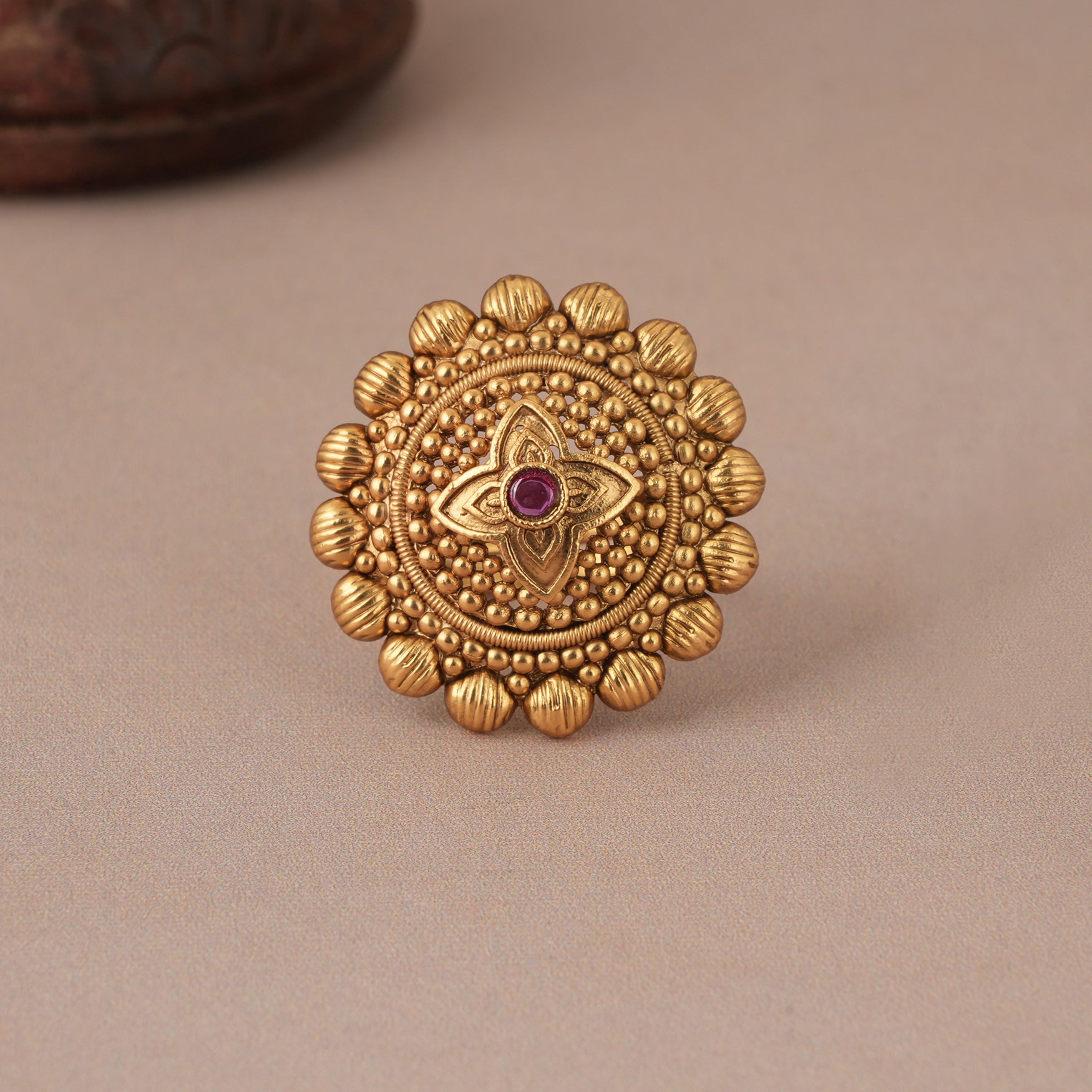 Amazing antique gold ruby stone adjustable finger ring