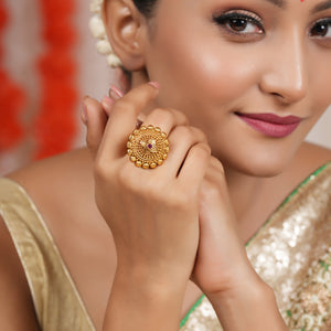 Amazing antique gold ruby stone adjustable finger ring