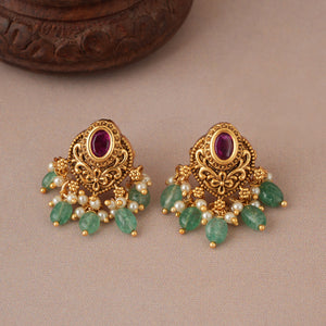 Cute elegant stone pearl drop antique gold earring