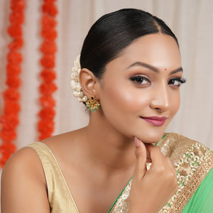 Cute elegant stone pearl drop antique gold earring