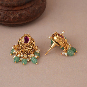 Cute elegant stone pearl drop antique gold earring