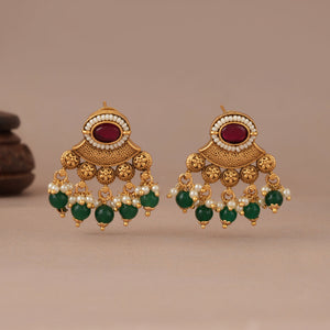 Beautiful antique gold green stone drop earring
