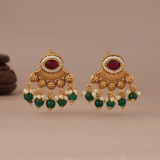 Beautiful antique gold green stone drop earring