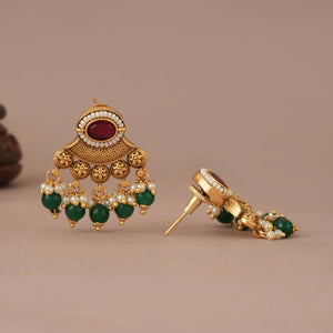 Beautiful antique gold green stone drop earring