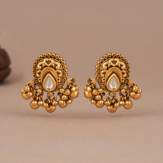 Ball drop antique gold kundan earring