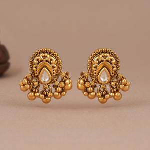 Ball drop antique gold kundan earring