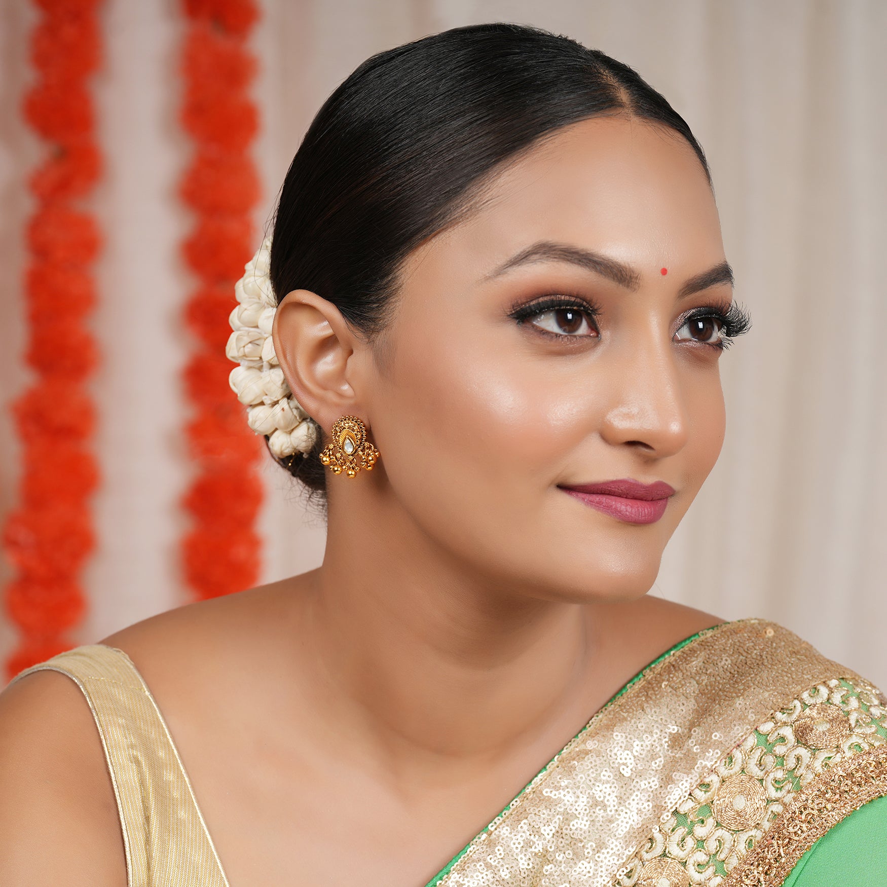 Ball drop antique gold kundan earring