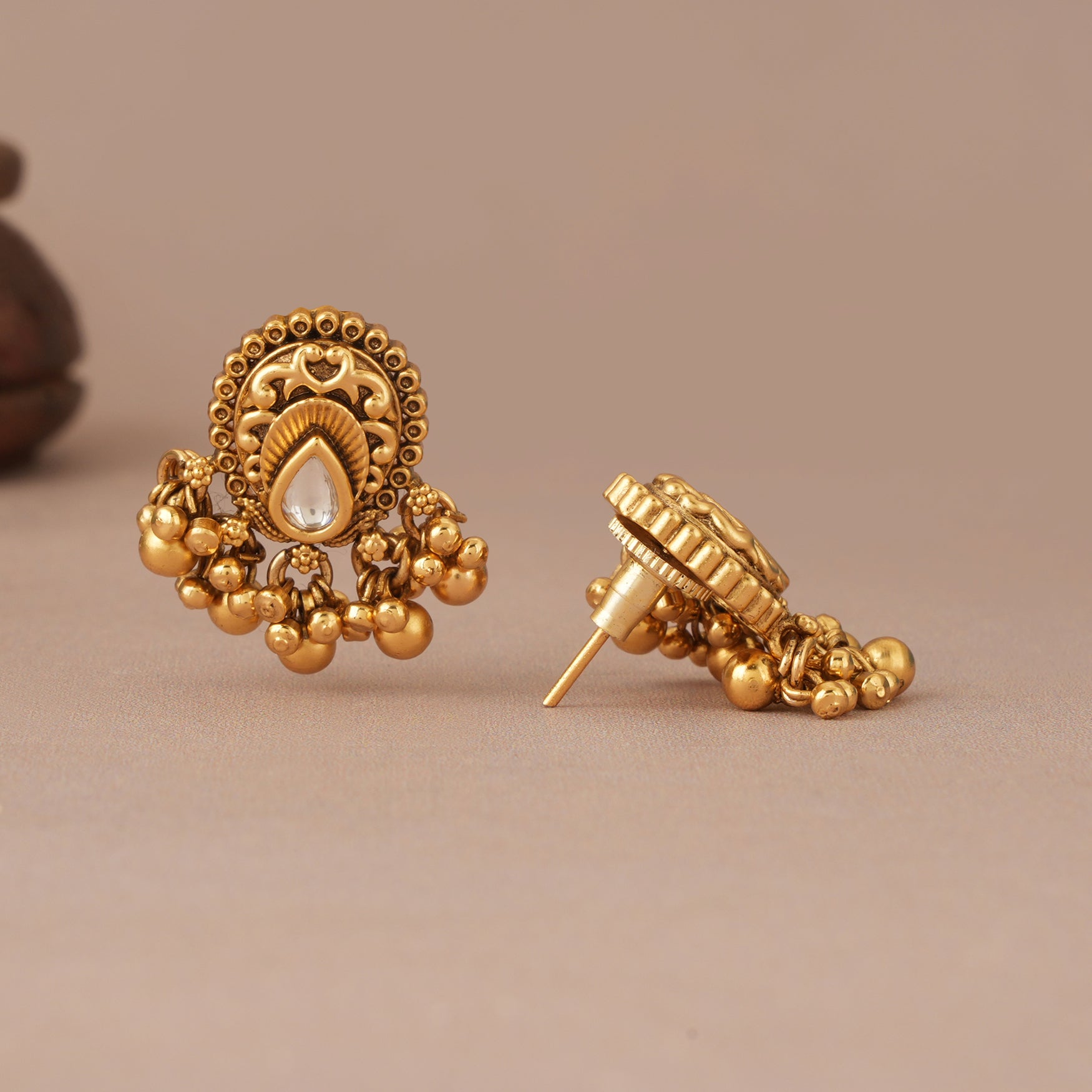 Ball drop antique gold kundan earring