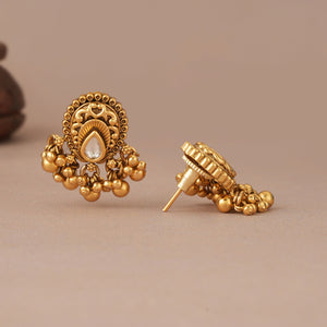 Ball drop antique gold kundan earring
