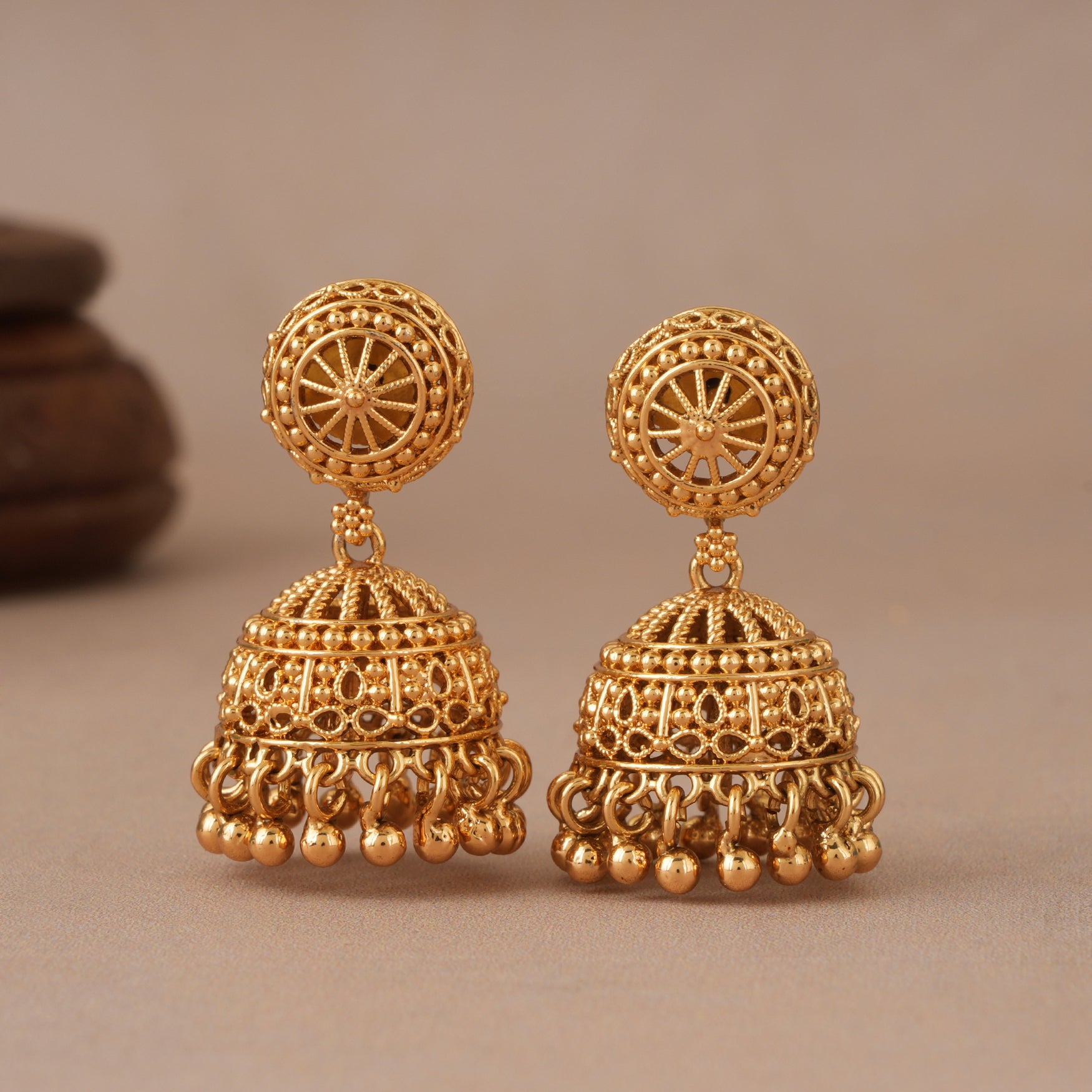 Cute small antique gold plain jhumka