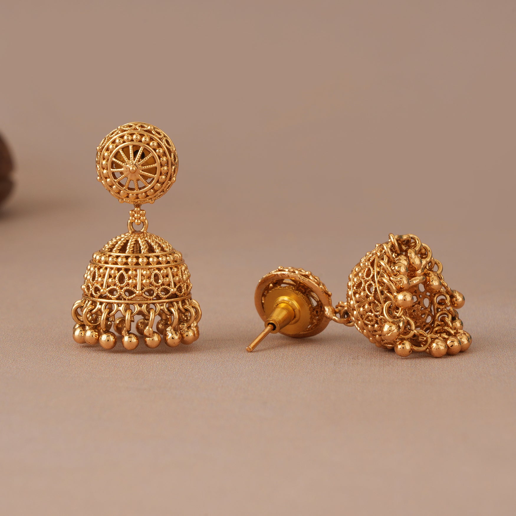 Cute small antique gold plain jhumka