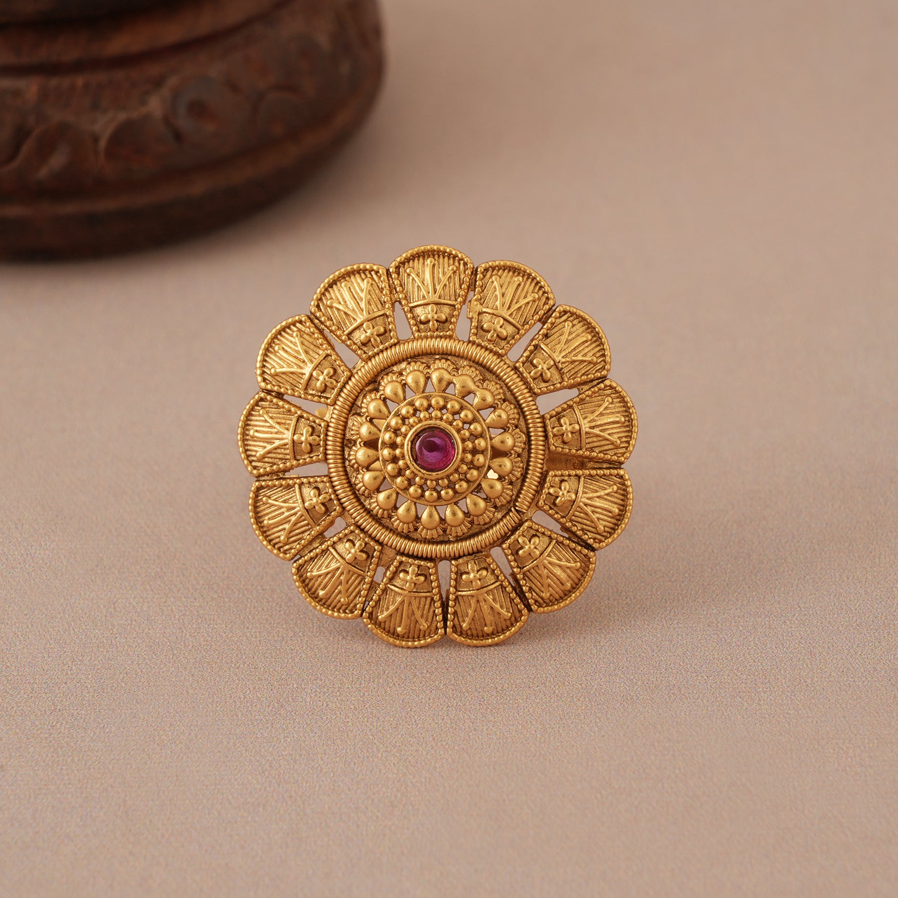 Bold antique gold adjustable finger ring
