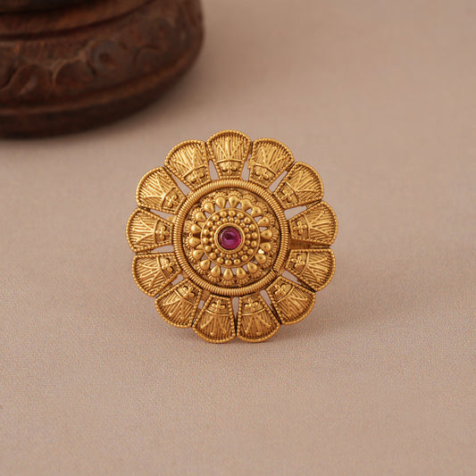 Bold antique gold adjustable finger ring