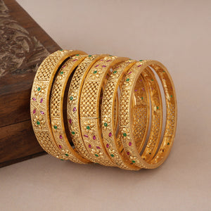 Beautiful antique gold stone bangle set (set of 6)