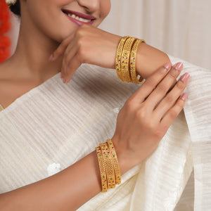 Beautiful antique gold stone bangle set (set of 6)