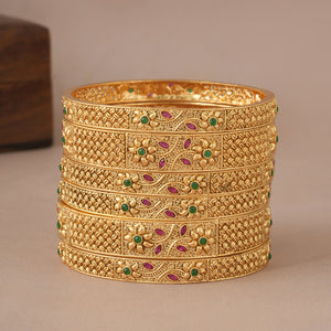 Beautiful antique gold stone bangle set (set of 6)