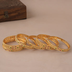 Beautiful antique gold stone bangle set (set of 6)