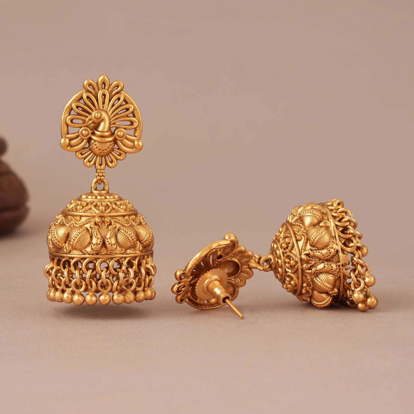 Stunning antique gold plain jhumka earring