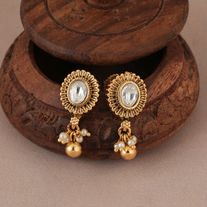 Cute antique gold kundan ball drop earring