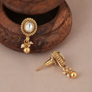 Cute antique gold kundan ball drop earring