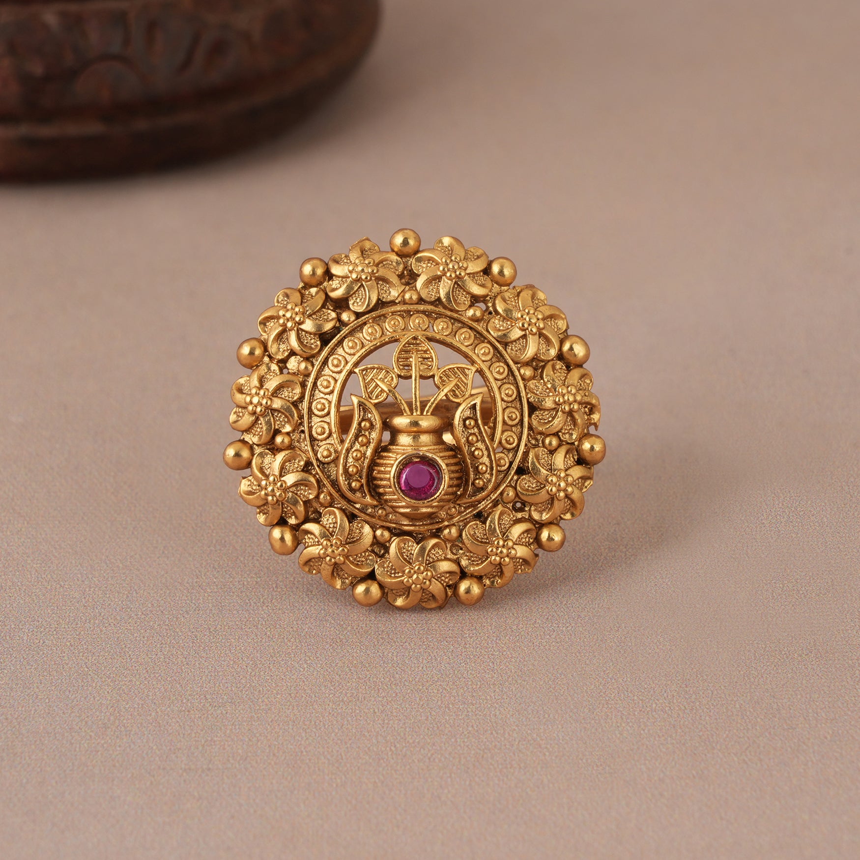 Beautiful antique gold kalash finger ring