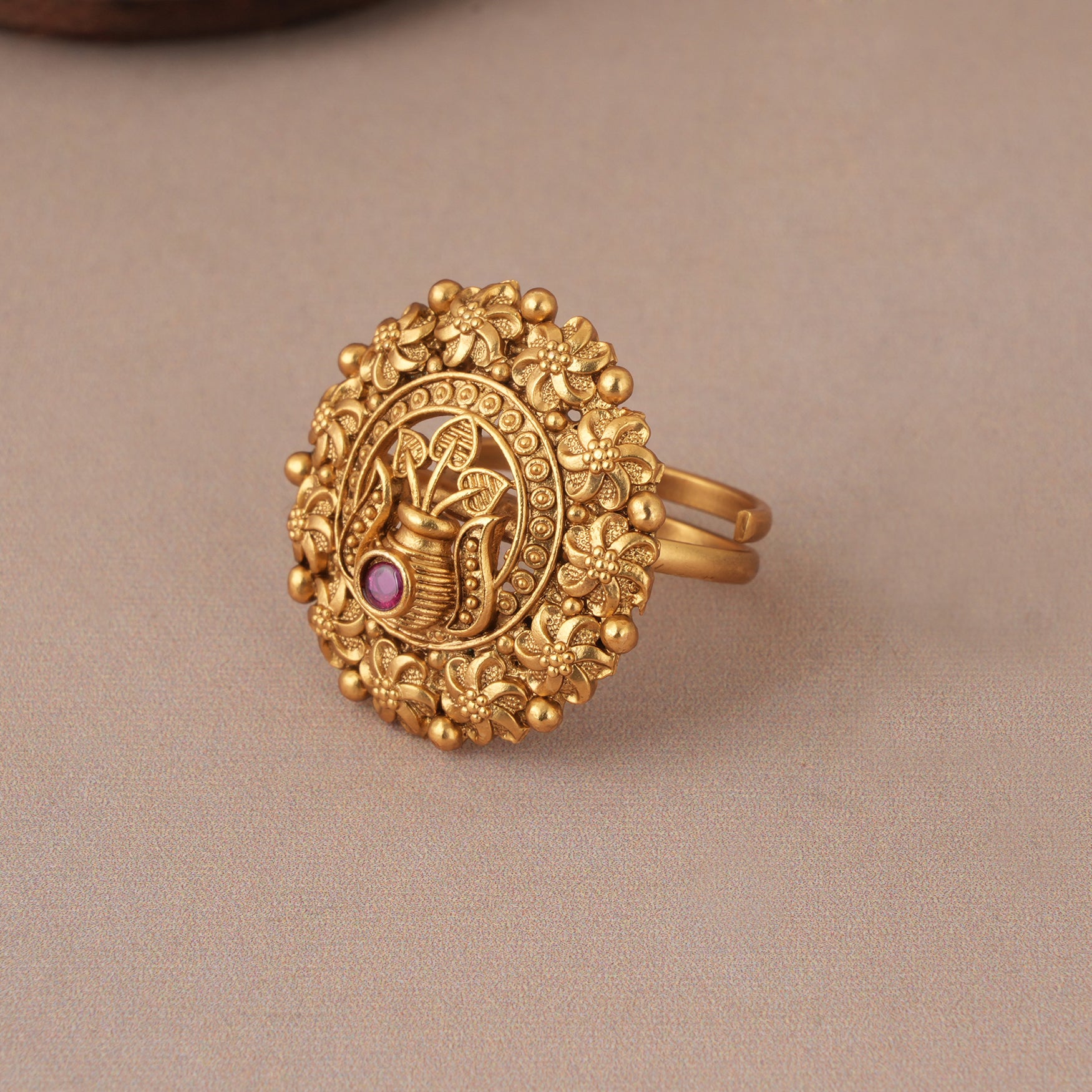 Beautiful antique gold kalash finger ring