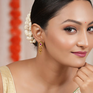 long Stunning stone antique gold ruby earring