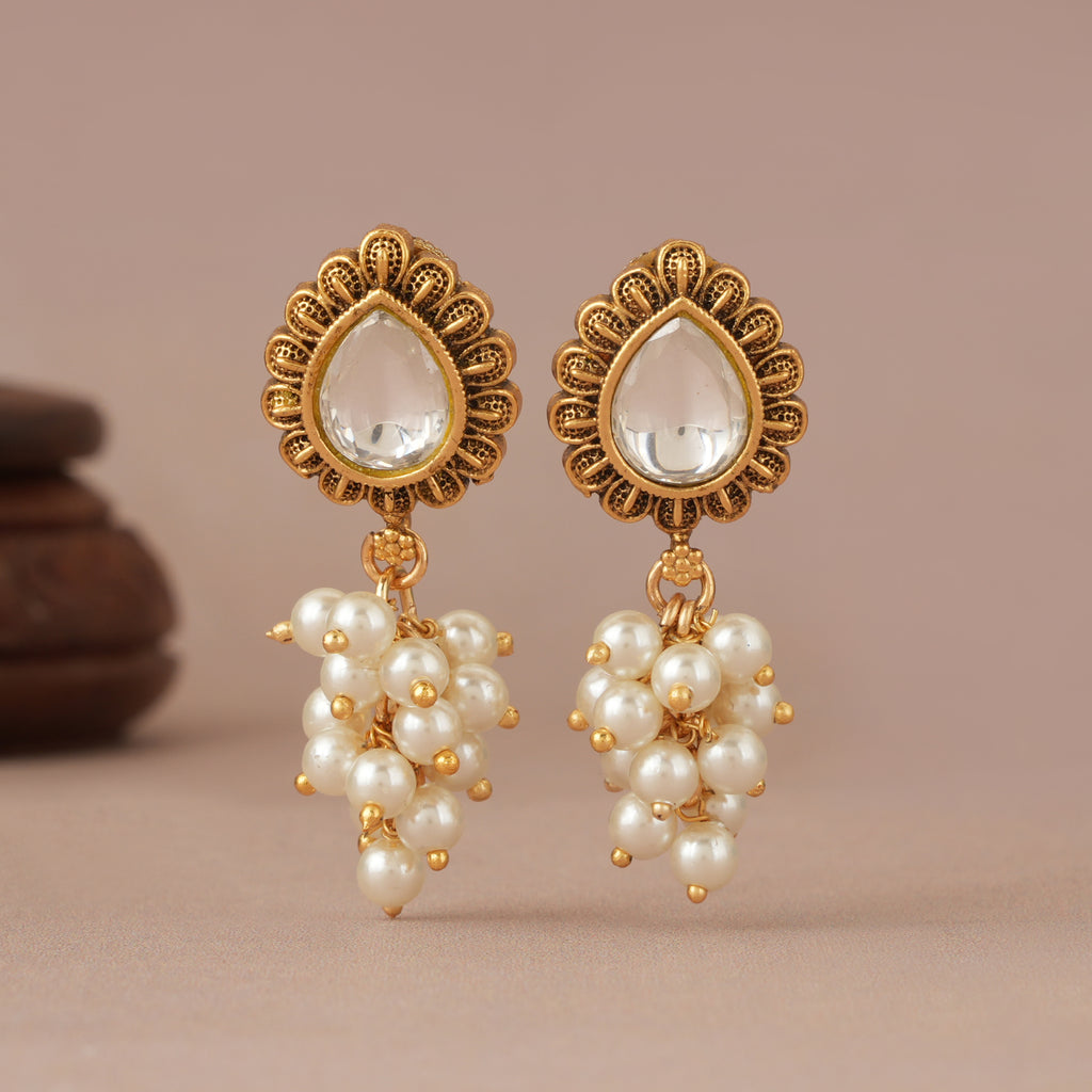 Pearl drop antique gold antique gold kundan earring