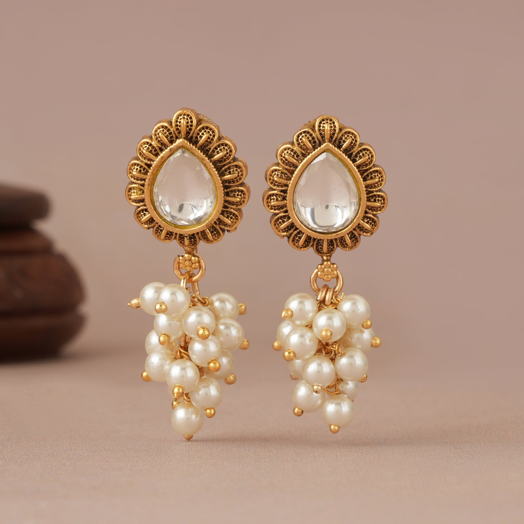 Pearl drop antique gold antique gold kundan earring