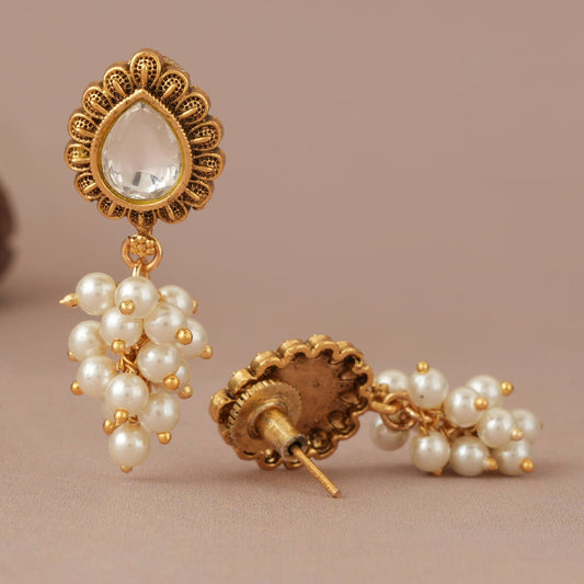 Pearl drop antique gold antique gold kundan earring