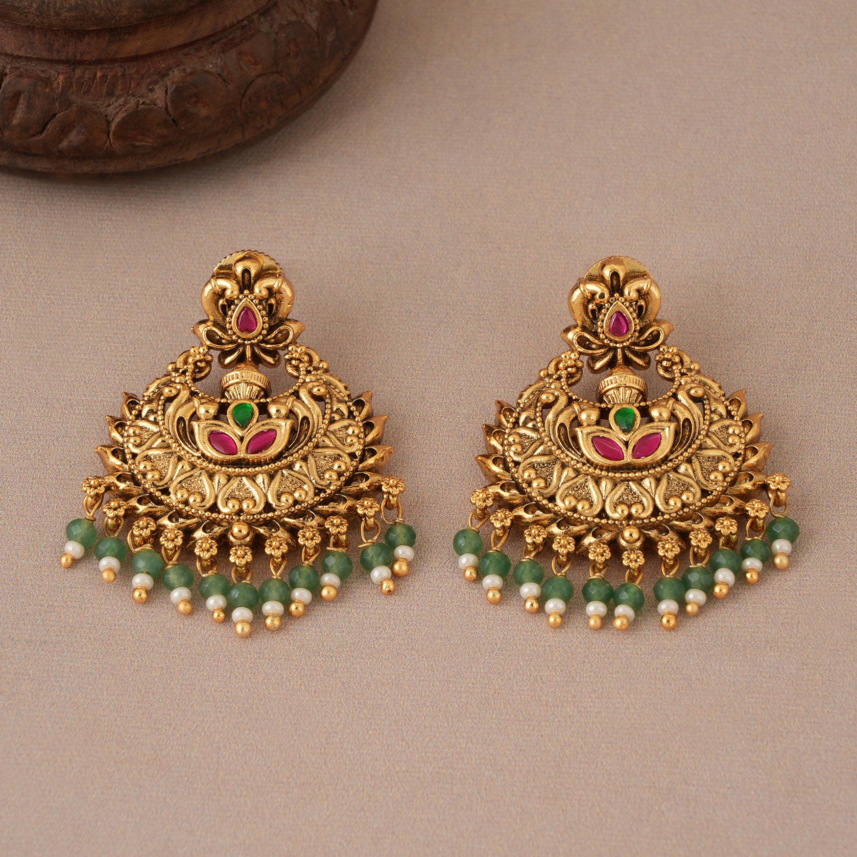 Antique gold stunning multicolor stone chandbali earring