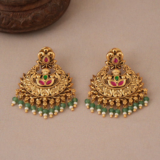 Antique gold stunning multicolor stone chandbali earring
