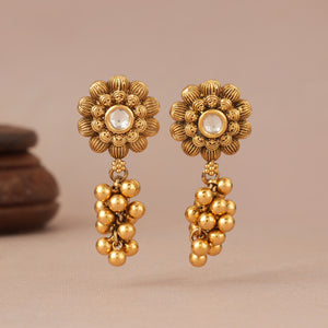Antique gold balls drop floral kundan earring