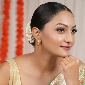 Antique gold balls drop floral kundan earring