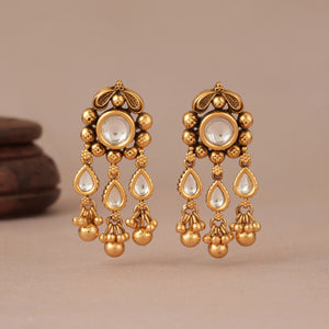 Beautiful Kundan drop antique gold earring