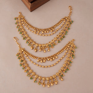 Stunning antique gold 3 layer green stone ear chain