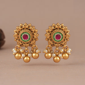 Cute antique gold stone floral earring