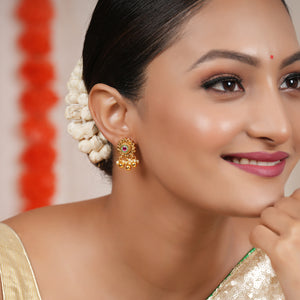 Cute antique gold stone floral earring