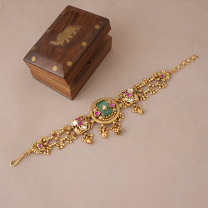Stunning multicolor kundan antique gold bracelet